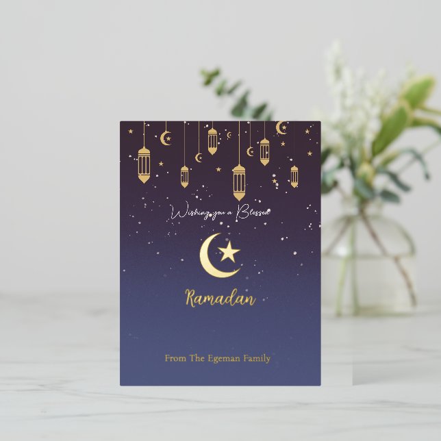 Einen gesegneten Ramadan Gold wünschen Folie Einladungspostkarte (Stehend vorne)