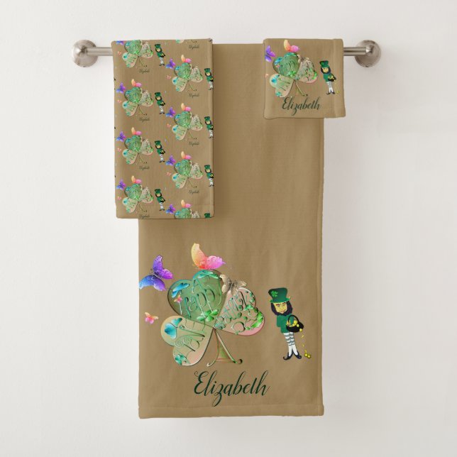 "Einen glücklichen St. Patrick's Day" Leprechaun Badhandtuch Set (Insitu)