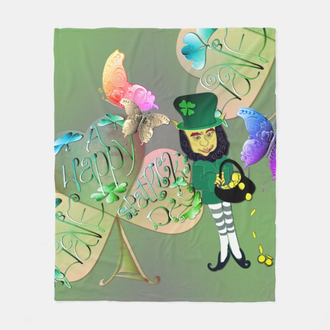"Einen glücklichen St. Patrick's Day!" Leprechaun Fleecedecke (Vorderseite)