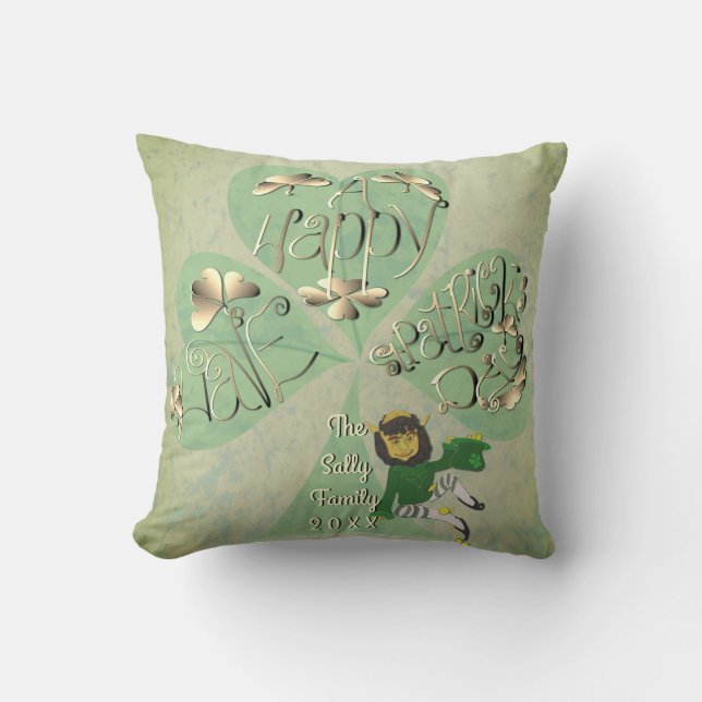 "Einen glücklichen St. Patrick's Day" Leprechaun Kissen (Vorderseite)