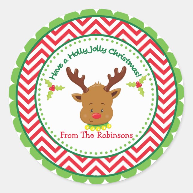 Einen Holly-Jolly-Weihnachts-Niedlich-Rentier Runder Aufkleber (Vorderseite)