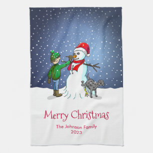 Einen Schneemann bauen Geschirrtuch