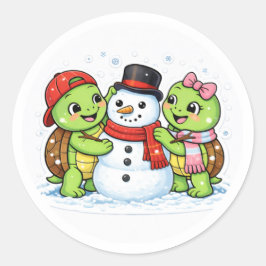 Einen Schneemann bauen Runder Aufkleber