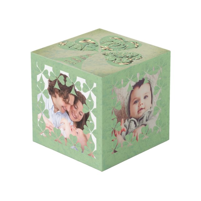 "Einen schönen St. Patrick's Day" Kleeblatt Frame Würfel (Vorderseite Schrägansicht)