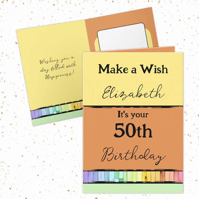 Einen Wunschnamen orange 50. Geburtstag hinzufügen Karte (Von Creator hochgeladen)