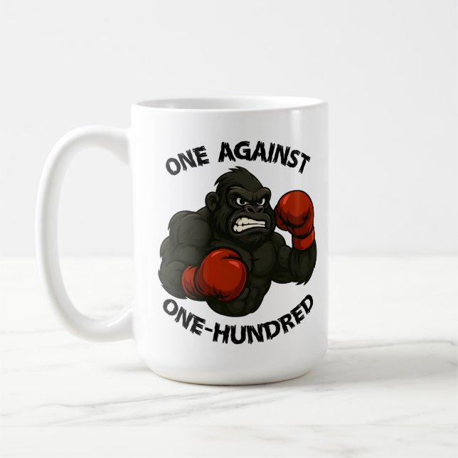 Einer gegen Hundert – Gorilla-Box-Workout Kaffeetasse (Links)