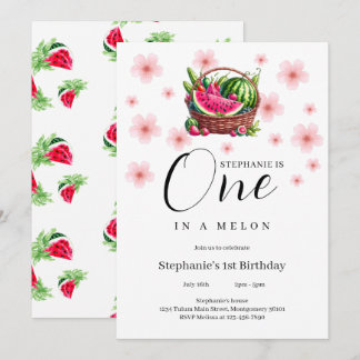 Einer in einem Melon Cherry Blossom 1. Geburtstag Einladung