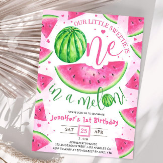 Einer in einem Melon! Girls Pink 1. Geburtstag Par Einladung
