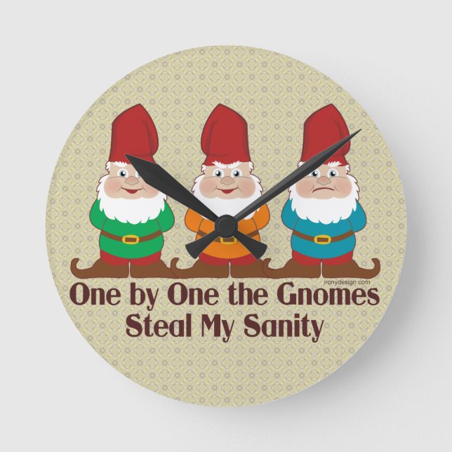 Einer nach dem anderen die Gnome Runde Wanduhr (Vorderseite)