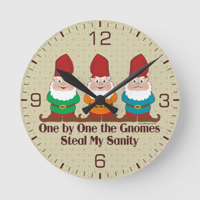 Einer nach dem anderen die Gnome Runde Wanduhr (Vorderseite)