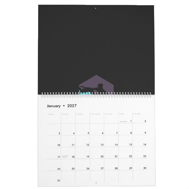 einer Silhouette eines Mannes mit Surfbrett Kalender (Jan 2027)