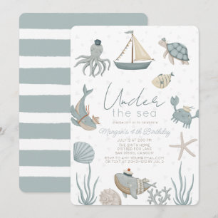Eines der Sea Creatures Blue Boy Birthday Einladung