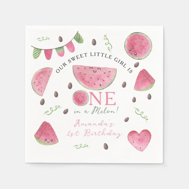 Eines in einem Melon Niedlich Watermelon Girl 1. G Serviette (Vorderseite)