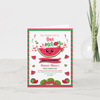 Eines in einem Melon Watermelon Girl's First Birth Einladung