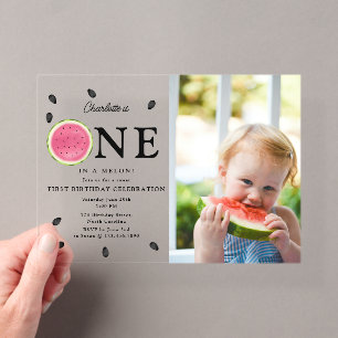 Eines in einem Melon Watermelon Sommer Foto Geburt Acryleinladungen
