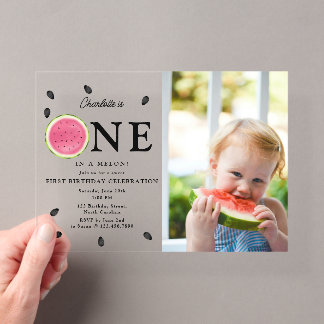 Eines in einem Melon Watermelon Sommer Foto Geburt Acryleinladungen