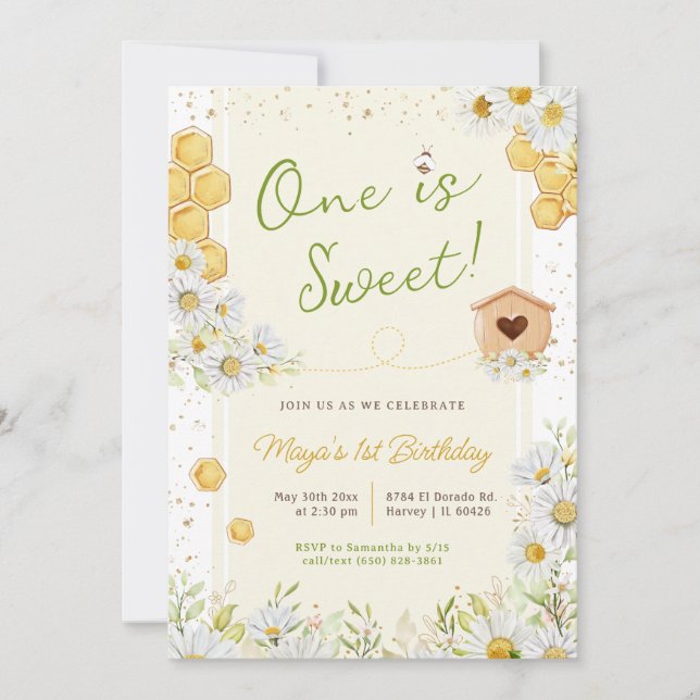 Eines ist Sweet Bumblebee Erstes Party zum 1. Gebu Einladung (Vorderseite)