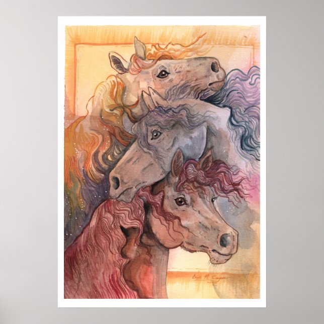 Eines mit Herd Watercolor Pferden Poster (Vorne)