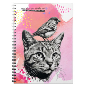 Eines Tages... - Katze + Vögel Notebook-Journal Notizblock