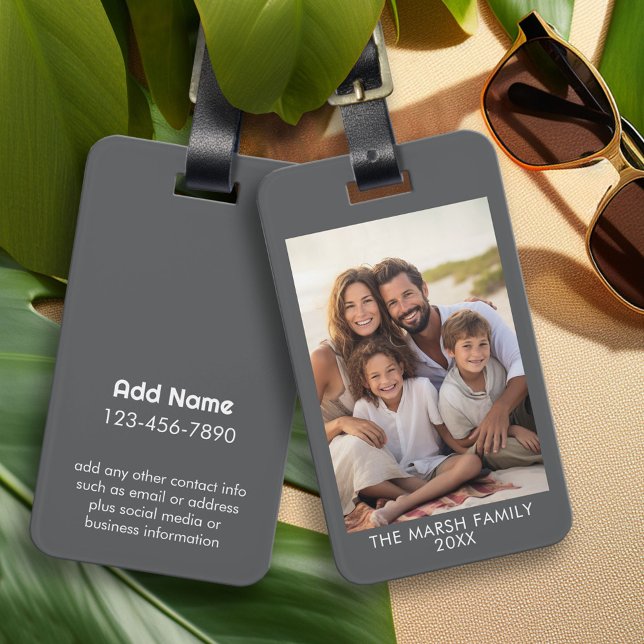 Einfach 1 Foto-Vorlage - graue Grenze und Text Gepäckanhänger (Custom Photo Luggage Tag)