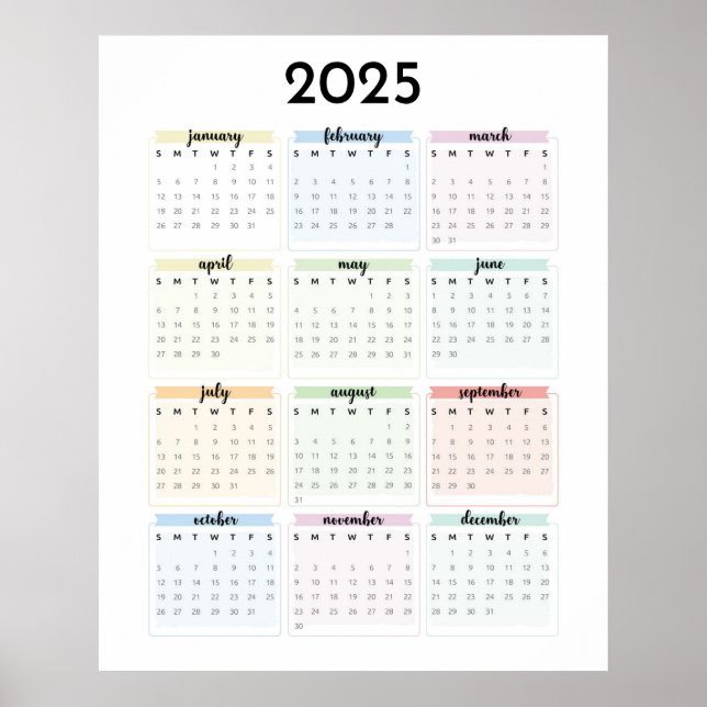 Einfach 2025 Pastellkalender Poster (Vorne)