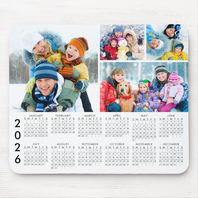 Einfach 2026 Kalender 4 FotoCollage Mousepad (Vorne)