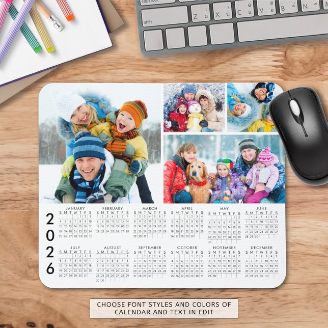 Einfach 2026 Kalender 4 FotoCollage Mousepad (Von Creator hochgeladen)
