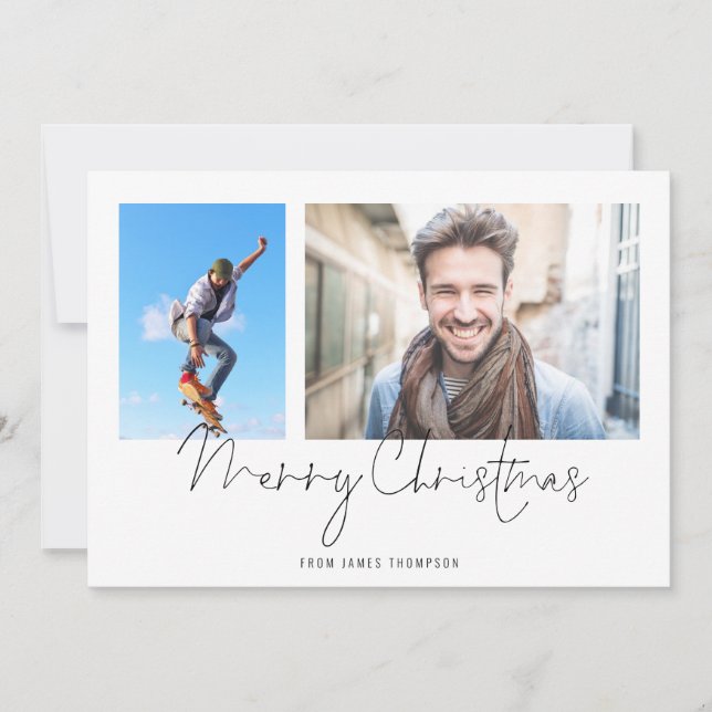 Einfach 2 Foto Collage Name Frohe Weihnachten (Vorderseite)