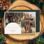 Einfach 3 Foto Collage Arch Frohe Weihnachts-Foto Folien Feiertagskarte<br><div class="desc">Senden Sie mit unserer Foil Holiday Card stilvolle Urlaubswünsche. Mit einer charmanten 3-Foto-Collage und einem anmutigen BogenOverlay auf dem links, zeigt "Frohe Weihnachten" in schimmernder Folienschrift. Fügen Sie eine persönliche Touch mit Ihrem Familiennamen und Jahr in chic Typografie. Auf der Rückseite des Hotels befindet sich eine grüne Kulisse mit spielerischen...</div>