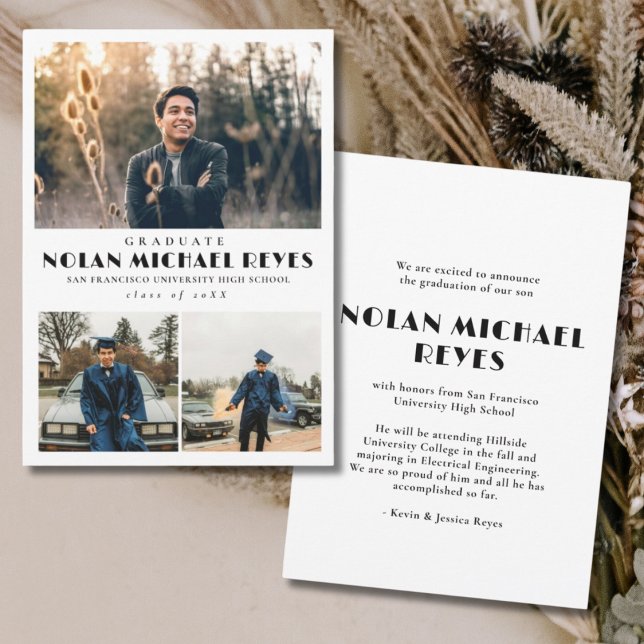 Einfach 3 Foto Collage Classic Abschluss Ankündigung (Simple Graduation Photo Collage Graduation Announcement )