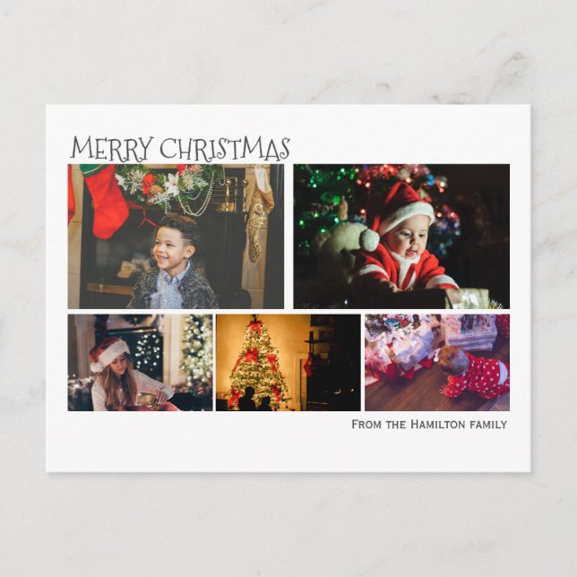 Einfach 5 FotoCollage Weihnachten Personalisiert Postkarte (Vorderseite)