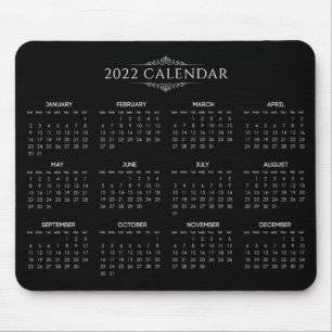Einfach aber elegant Schwarz 2022 Kalender   Mouse Mousepad