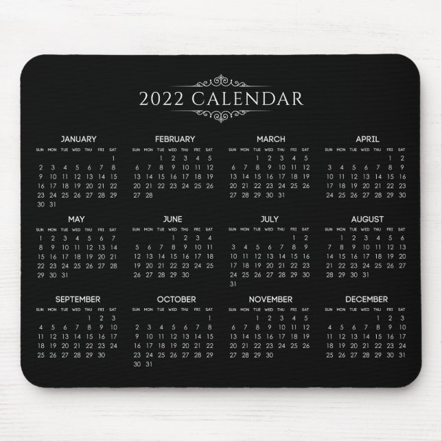 Einfach aber elegant Schwarz 2022 Kalender | Mouse Mousepad (Vorne)