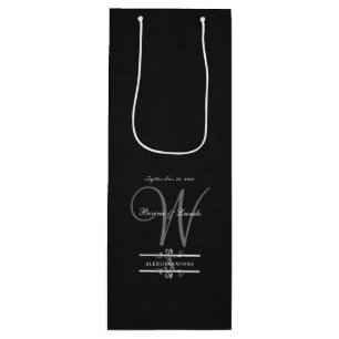 Einfach aber elegant: Schwarze Linse mit Monogramm Geschenktüte Für Weinflaschen