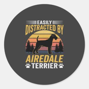 Einfach abgelenkt durch Airedale Terrier Retro Hun Runder Aufkleber