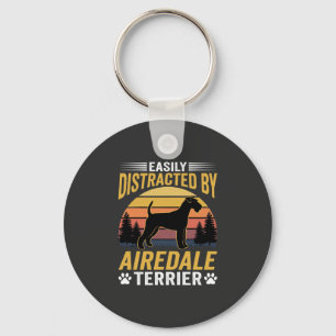 Einfach abgelenkt durch Airedale Terrier Retro Hun Schlüsselanhänger