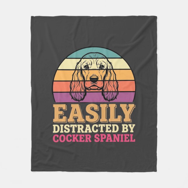 Einfach abgelenkt durch Cocker Spaniel Retro Hund Fleecedecke (Vorderseite)