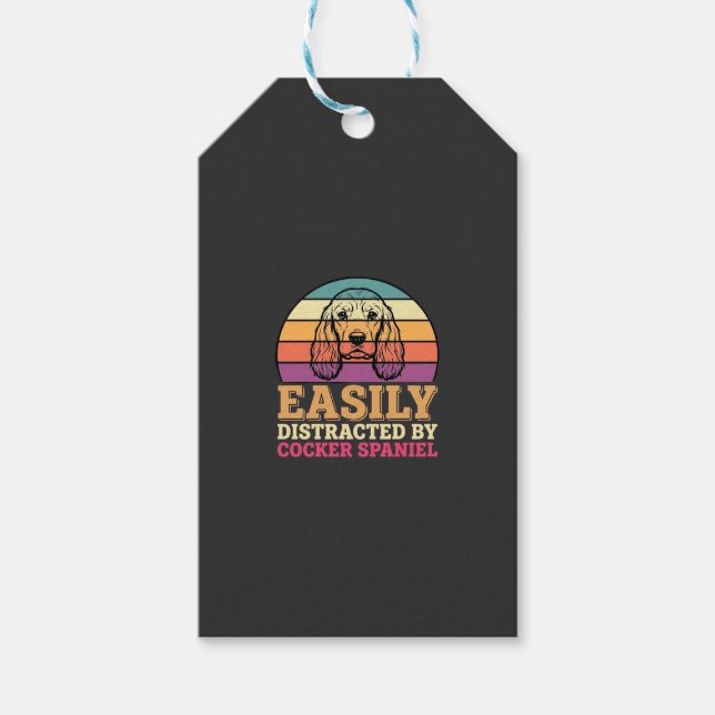Einfach abgelenkt durch Cocker Spaniel Retro Hund Geschenkanhänger (Vorderseite)