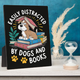 Einfach abgelenkt durch Hunde und Bücher Lustige H Fotoplatte