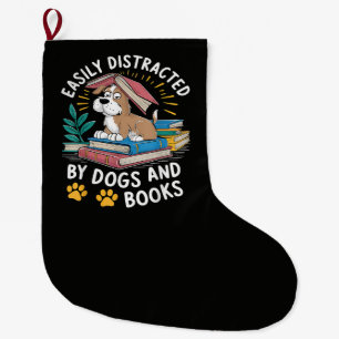 Einfach abgelenkt durch Hunde und Bücher Lustige H Großer Weihnachtsstrumpf