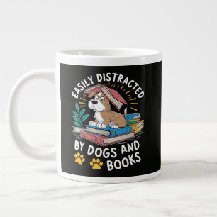 Einfach abgelenkt durch Hunde und Bücher Lustige H Jumbo-Tasse
