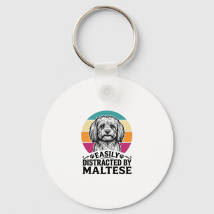 Einfach abgelenkt durch Maltese Vintage-Hundedesig Schlüsselanhänger