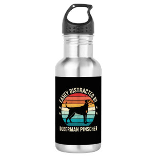 Einfach abgelenkt von Dobermann Retro-Sonnenunterg Edelstahlflasche