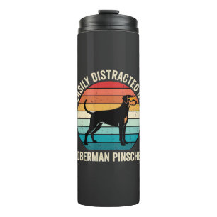 Einfach abgelenkt von Dobermann Retro-Sonnenunterg Thermosbecher