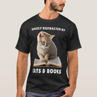 Einfach abgelenkt von Katzen und Büchern Katzenbuc T-Shirt