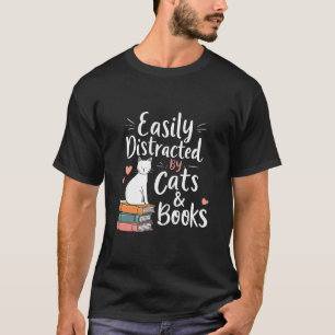 Einfach abgelenkt von Katzen und Büchern Lustig Ni T-Shirt