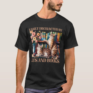 Einfach abgelenkt von Katzen und Büchern Lustige K T-Shirt