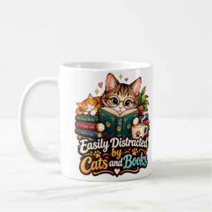 Einfach abgelenkt von Katzen und Büchern Süße Katz Kaffeetasse