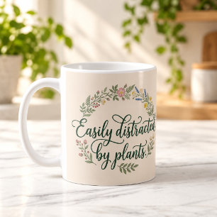 Einfach abgelenkt von Pflanzen Florale Schrift Tas Kaffeetasse