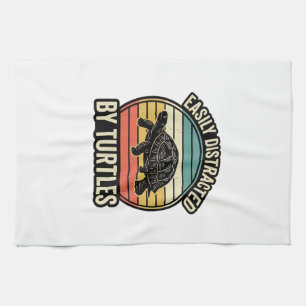 Einfach abgelenkt von Schildkröten Vintage Grafik- Geschirrtuch